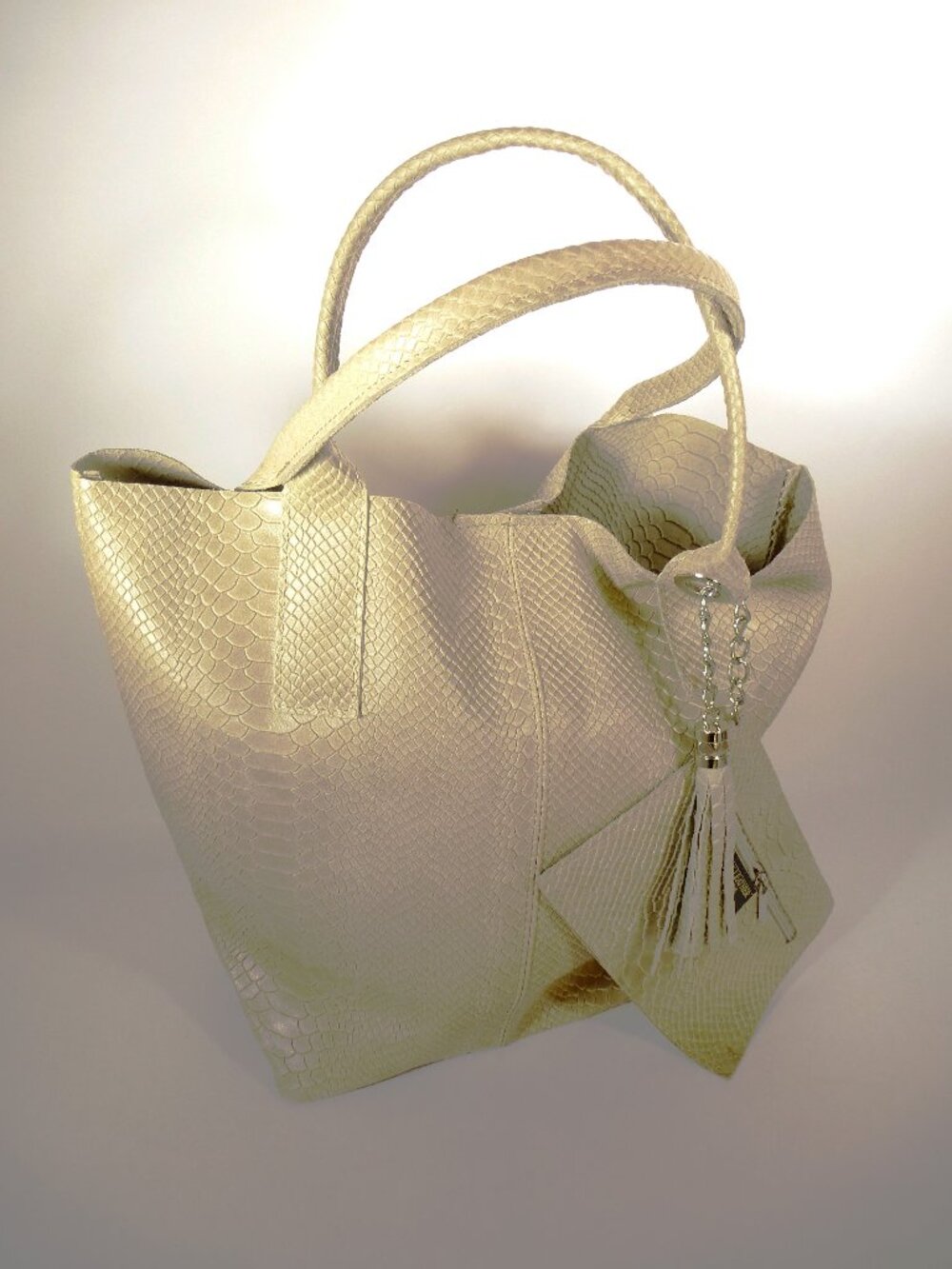 New Florence Leather Market light khaki crocodile Italian leather tote